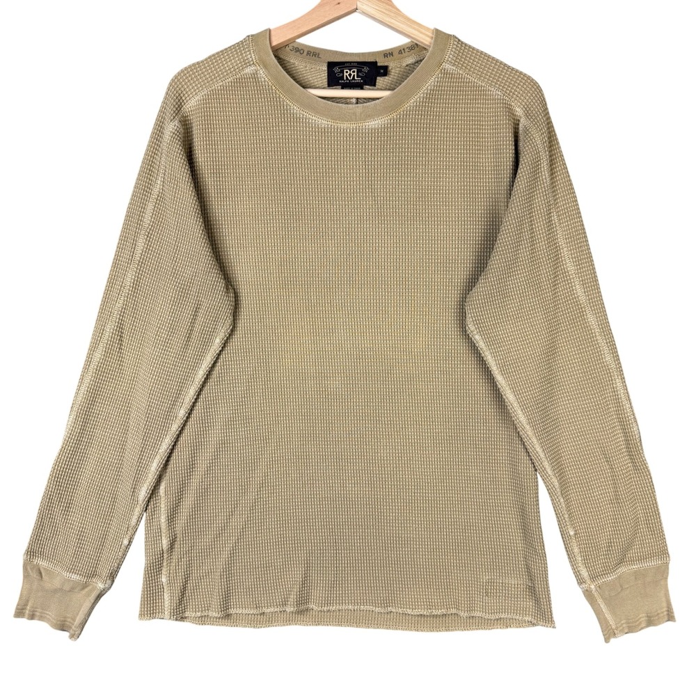 RRL Ralph Lauren Waffle Knit Thermal Crewneck Shirt Tan Khaki Mens Size M